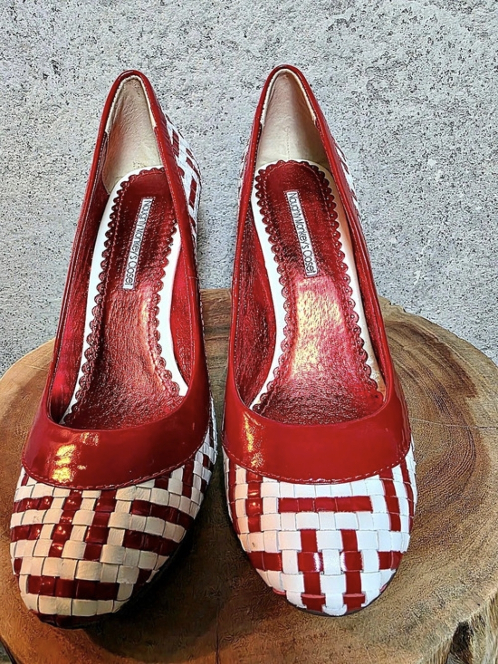 Naughty Monkey Red White Woven Checkered Stiletto Pumps Size 8